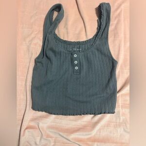 American Eagle Ribbed Button Cropped Tank Top Women’s M Gray